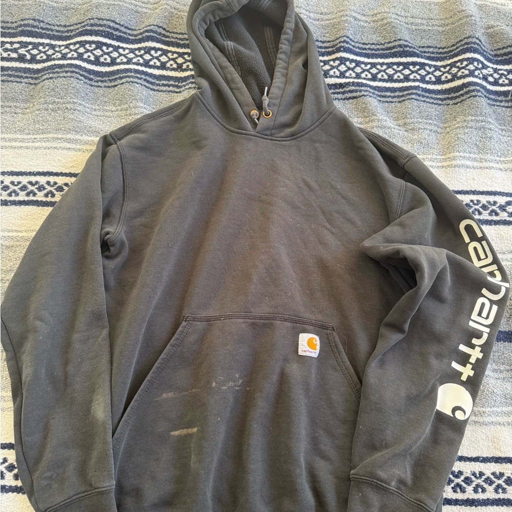 Carhartt Men's Charcoal Hoodie with Logo Sleeve size medium